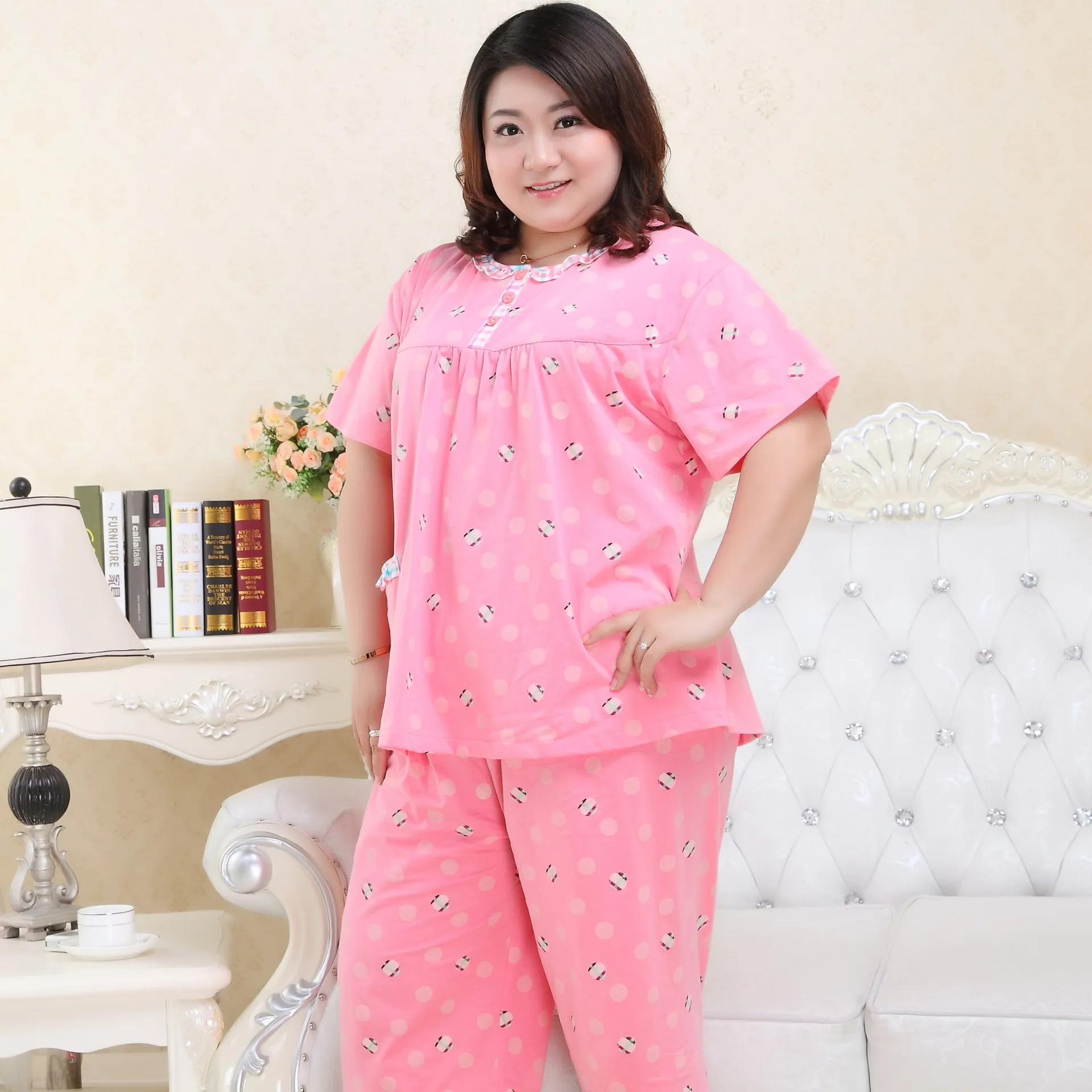 Новинка, хлопок, 5XL, женские пижамные комплекты с коротким рукавом, брюки для сна, женские модные пижамы с цветочным принтом, большие размеры, 130 кг, XXXXXL