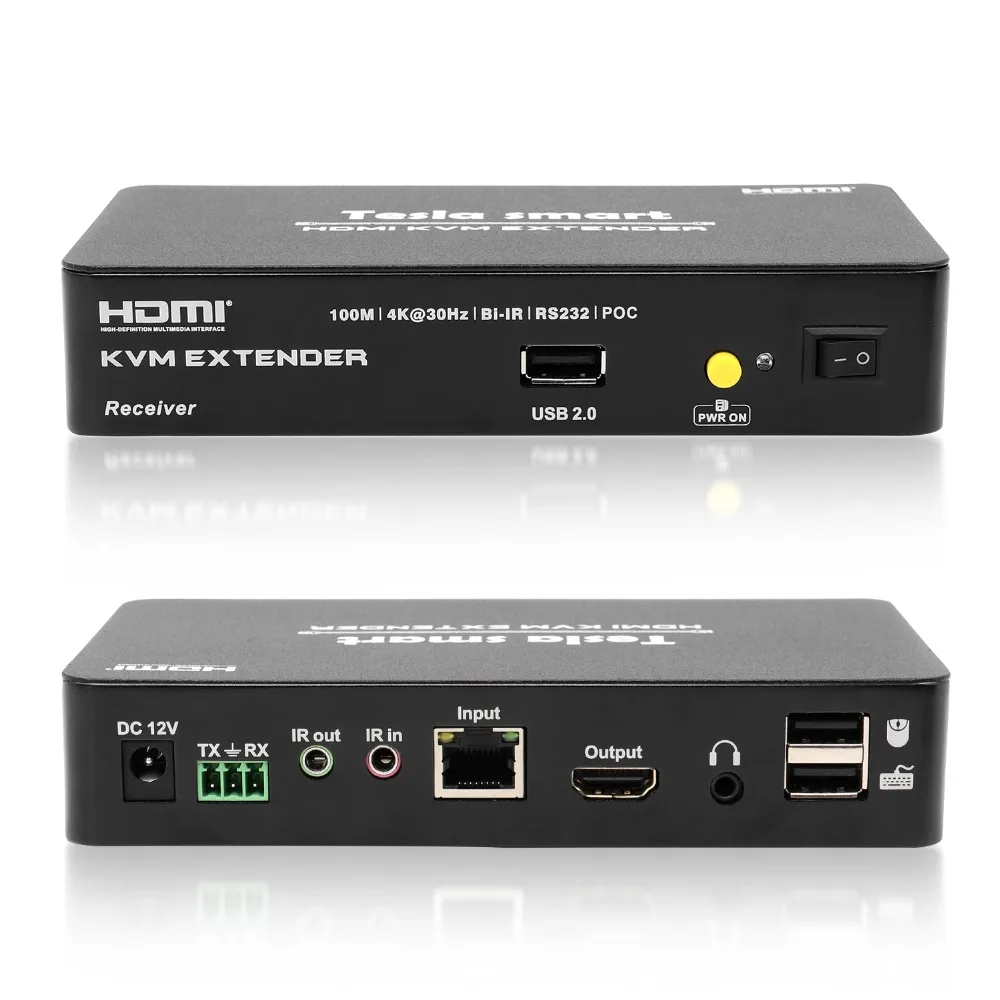 Tesla smart Multi-function HDMI KVM Extender 4K 100M HDMI KVM+Audio Extender by CAT5e/6 (1 Extender TX+1 Extender RX) Tesla smart Multi-function HDMI KVM Extender 4K 100M HDMI KVM+Audio Extender by CAT5e/6 (1 Extender TX+1 Extender RX)