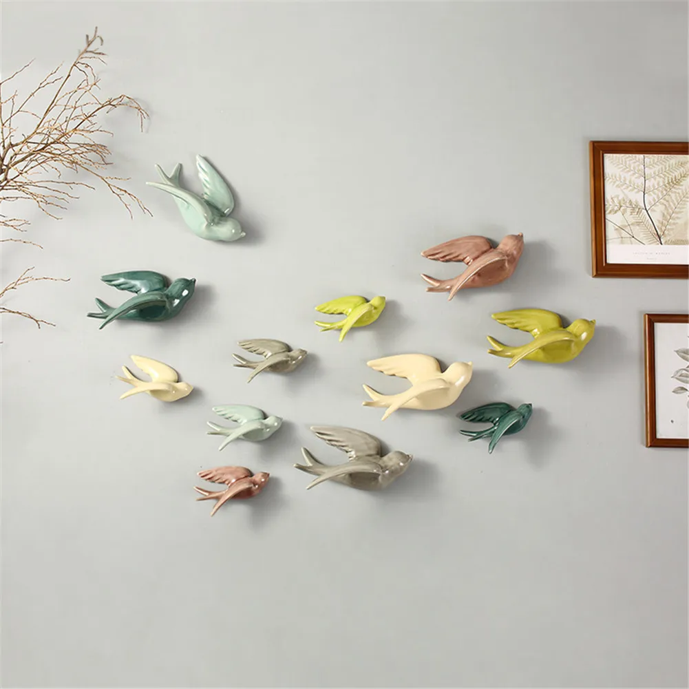 3D птицы настенные украшения дома аксессуары современный винтажный домашний Декор 6 цветов настенная скульптура Птица статуя S/L S3
