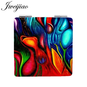 

JWEIJIAO Famous Abstract Painting Image Printed Leather Pocket Mirrors Square 1X/2X Magnifying Folding Mini Makeup Mirrors