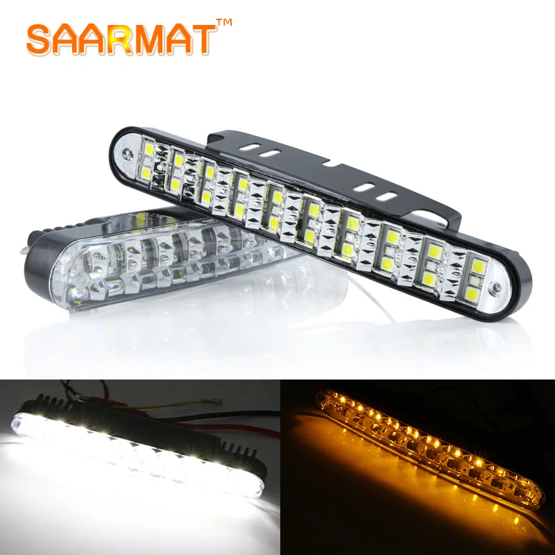 ДХО 2шт LED автомобилей дневного света / свет бар внешний Поверните Рулевое и Тормозная система Лампа стайлинга автомобилей Белый & Янтарь Противотуманные фары 12В ДХО 2шт LED автомобилей дневного света / свет бар внешний Поверните Рулевое и Тормозная система Лампа стайлинга автомобилей Белый & Янтарь Противотуманные фары 12В