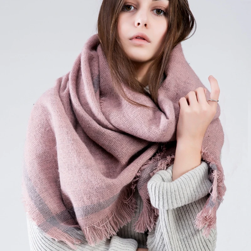 2016 Brand Women Scarf font b Tartan b font Winter Scarf For Female Wool Tassels Solid