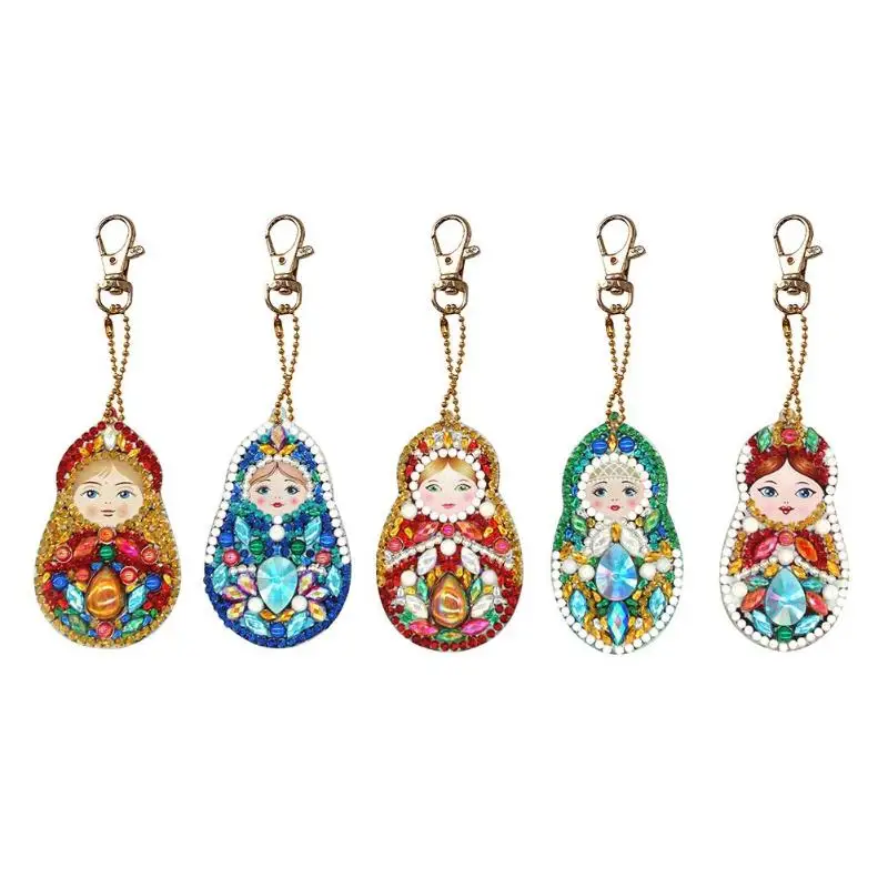 

5pcs DIY Doll Diamond Painting Keychain Full Drill Special Shaped Diamond Painting Cross Stitch Embroidery Key Ring Pendant