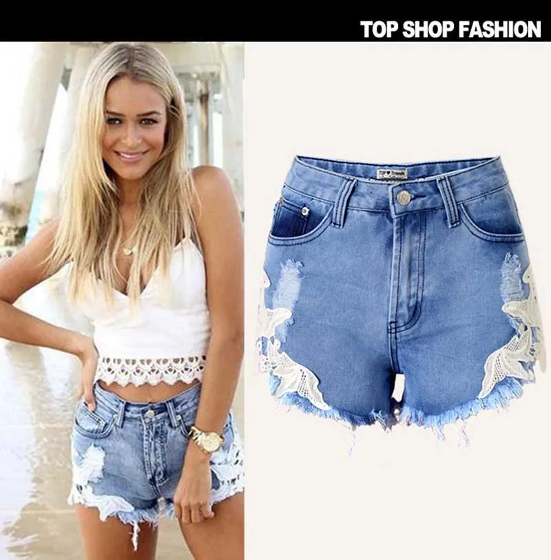 2016 Spring Summer Fashion Women Shorts Lace Patchwork