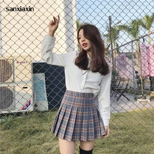 Sanxiaxin/распродажа, Женская юбка трапециевидной формы в складку Harajuku Mini, высокое качество, плюс размер, высокая талия, короткая клетчатая юбка с блестками