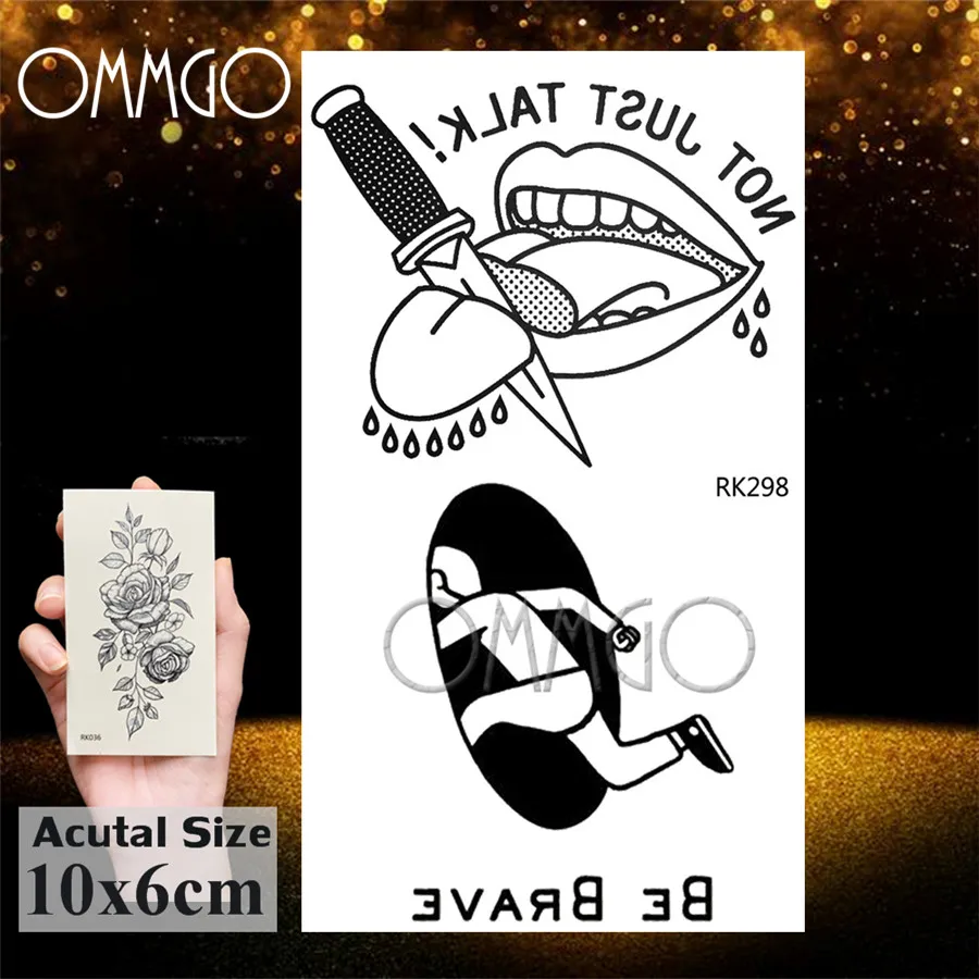 OMMGO Sexy Naked Girl Hot Temporary Tattoos Women Sticker Black Drawing Fake Tattoo Custom Tatoos Lips Body Art Arm Minimalist