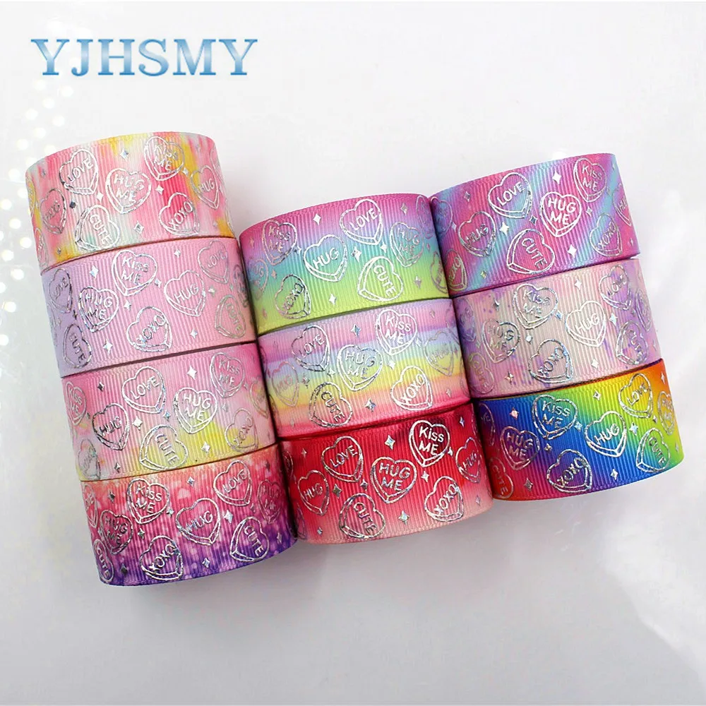 YJHSMY D-18407-649 25 мм 10 ярдов Любовь Серебряная фольга ленты термопечать grosgrain