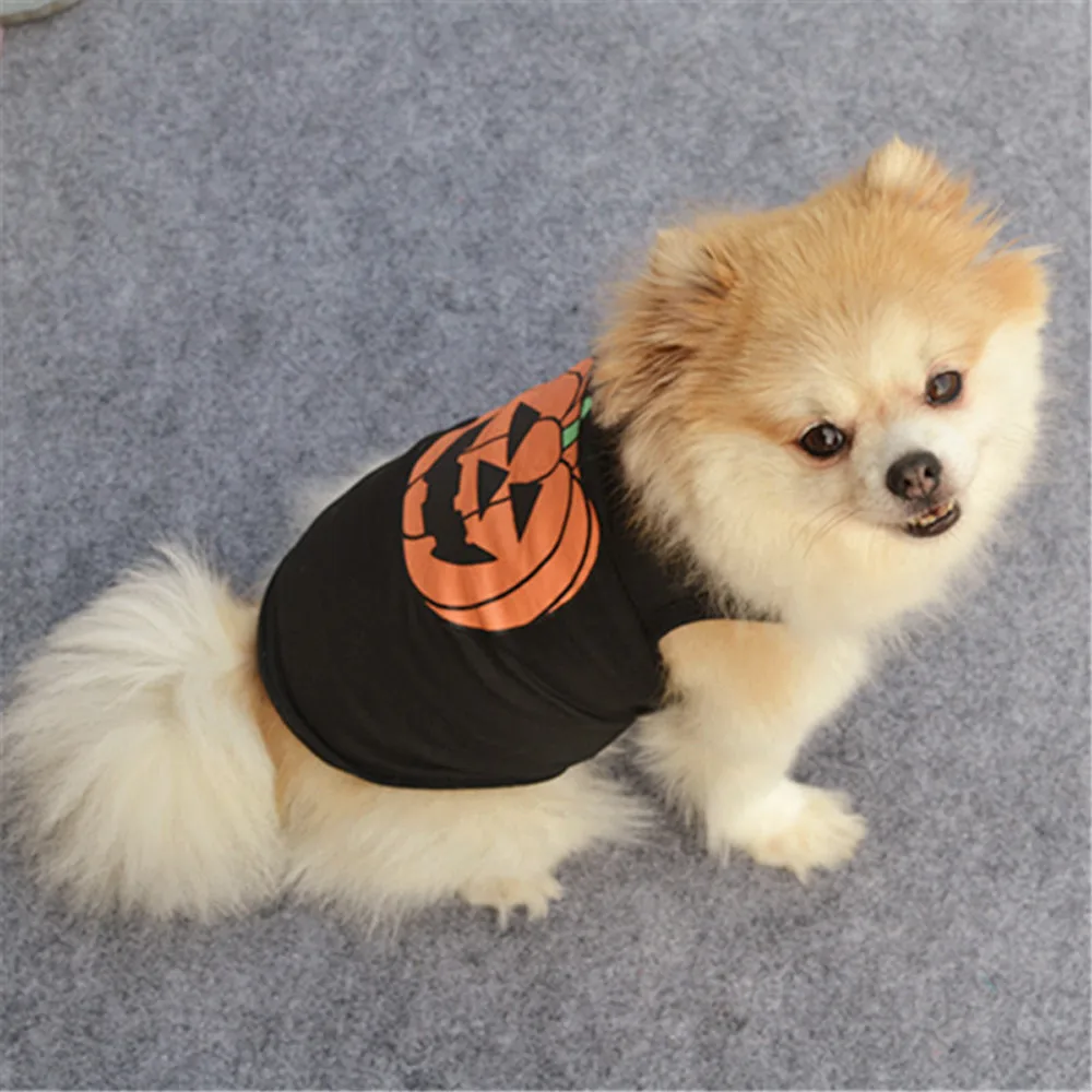 Милая Одежда для собак на Хэллоуин; хлопковая черная футболка с тыквой; Camisas Para Perros# yl