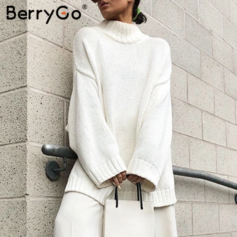 BerryGo Осень Женский водолазка вязаный пуловер Повседневный длинный рукав базовый