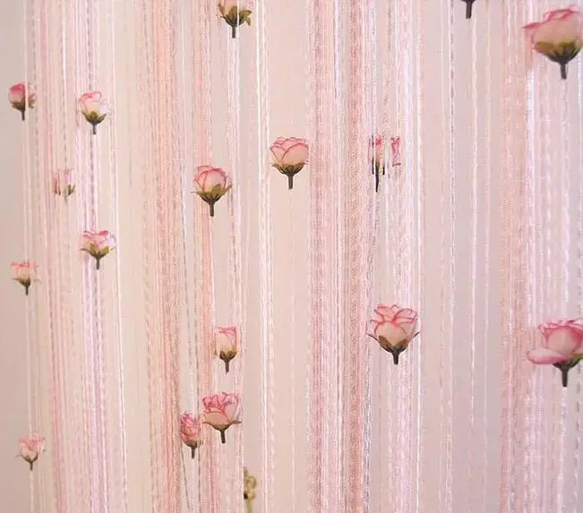 

200x100cm Romantic Cute Flash Line Shiny Tassel String Door Curtain With Rose Window Room Decor Divider Rose Curtain Valance