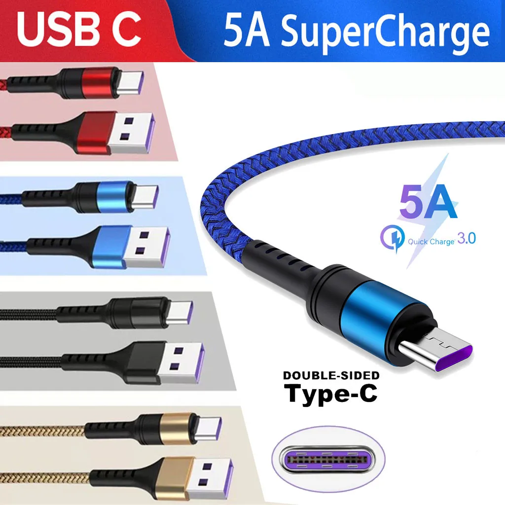 Feniores 5A супер быстрая зарядка 3,0 usb type C зарядный нейлоновый кабель передачи данных кабели для huawei для samsung для Xiaomi