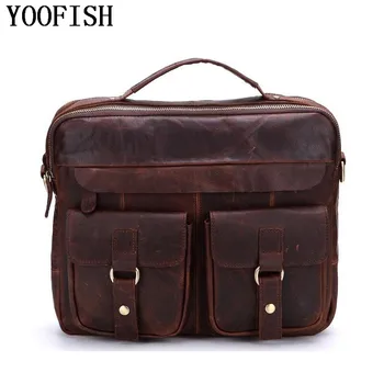 

YOOFISH Men Handbag Casual Real Leather Tote Bags Genuine Leather Men Business Briefcase Men's Cow Leather Messenger Bag