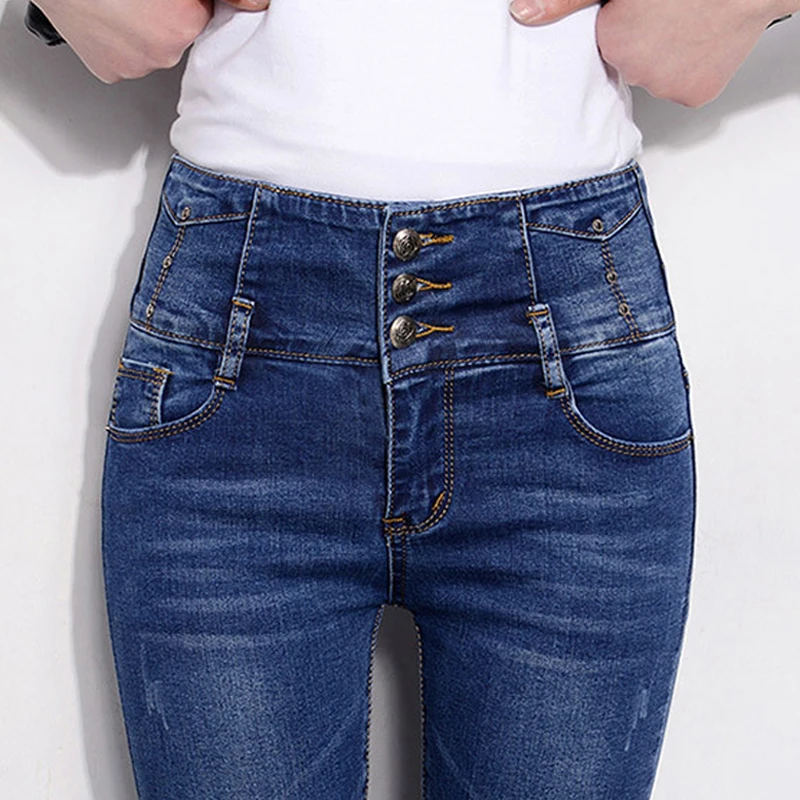 High Waist Women Denim Blue Jeans Trousers Plus Size 34 32 Female ...