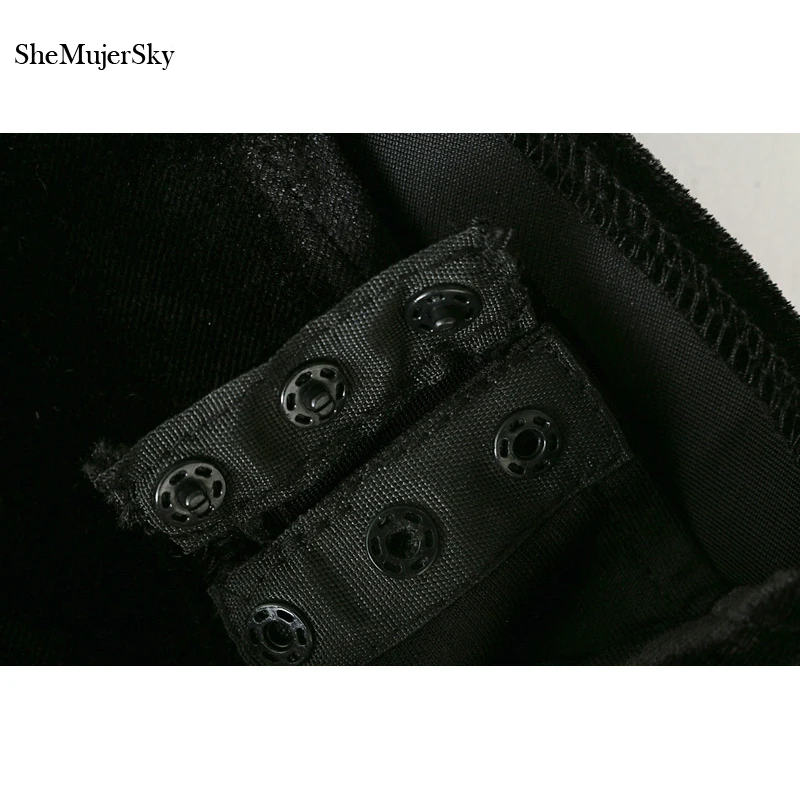 Женский бархатный боди SheMujerSky элегантный черный комбинезон с длинным рукавом и