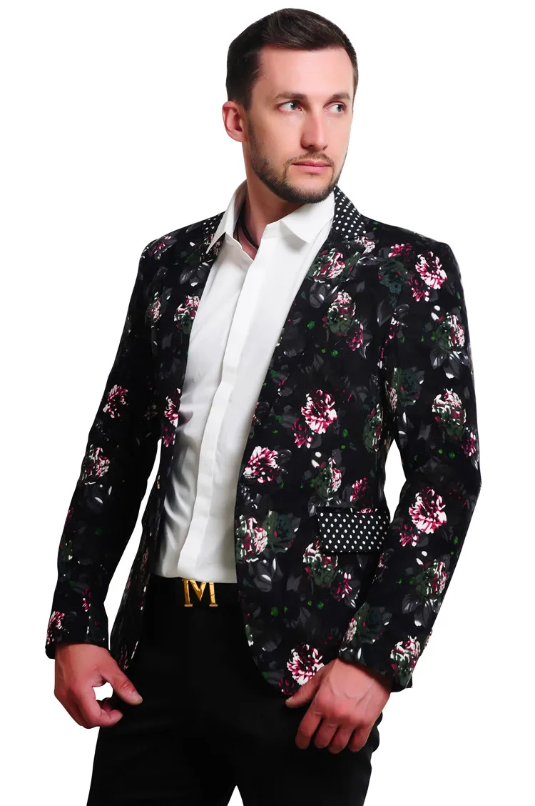Mogu 2017 Для мужчин S цветочный блейзер 100% хлопок Цветочный принт Пиджаки для женщин для Для мужчин большой Размеры Slim Fit Blazer Для мужчин костюм