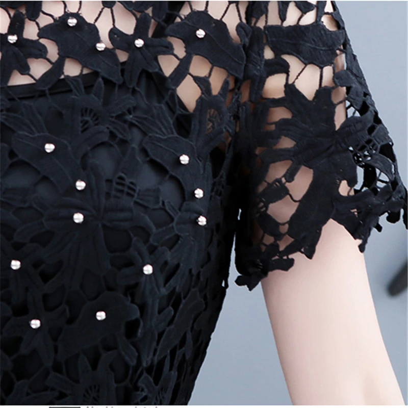 Модное женское платье размера плюс, летняя одежда, новое черное платье с коротким рукавом и вышивкой из бисера, Vestidos A650