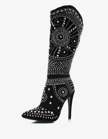New-Arrivals-Black-Leather-Thigh-High-Stiletto-Boots-Pointed-Toe-Rivets-Studded-Embellished-Women-Boots-Knee