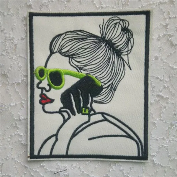 Cool girl with glasses BAM Lipstick Iron On Cloth Patches 3pcs - 1