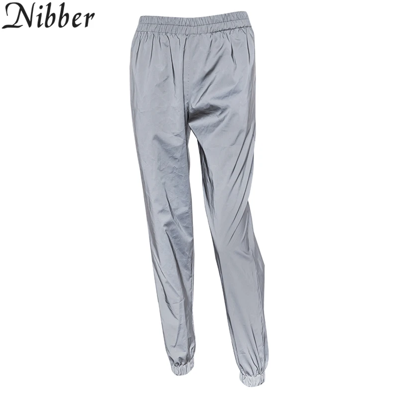 Nibber2019 Светоотражающие Повседневные Брюки Для Женщин, Модные летние серые брюки средней длины, свободные шаровары, офисные Женские однотонные Клубные брюки - Цвет: Серый