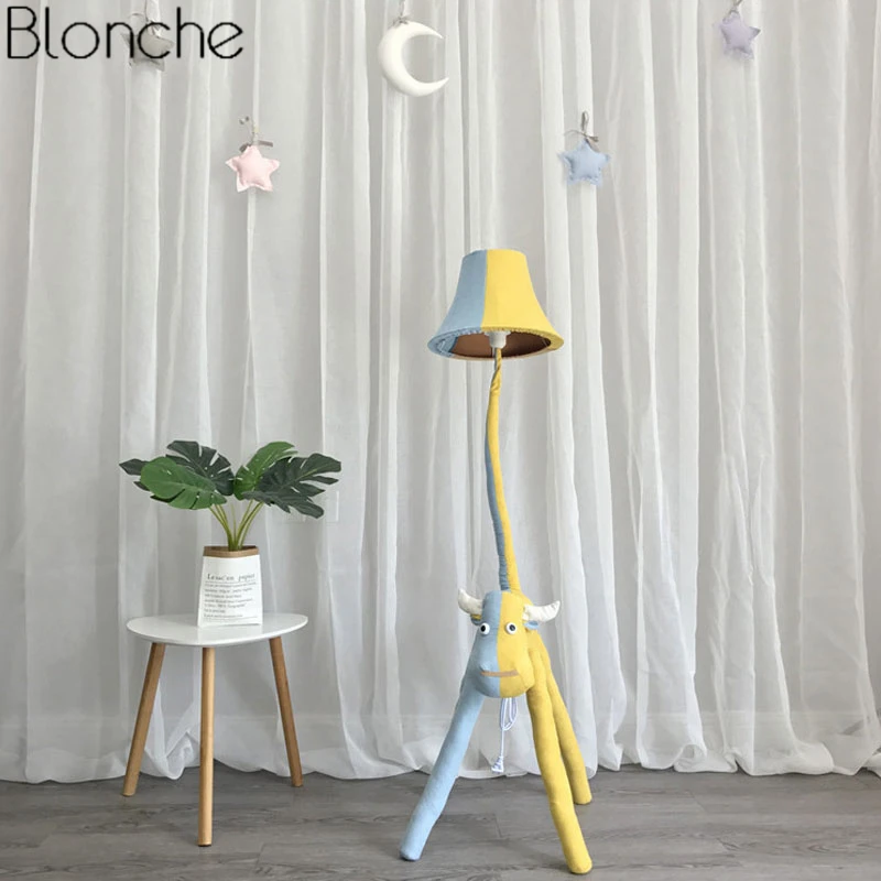 Lâmpada de Assoalho Moderna dos Desenhos Animais para Crianças Decoração da Sua Animados Quarto Tecido Lâmpada Tons Suporte Led Luminária pé Casa 4 Luminárias de pé