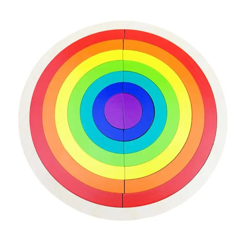 14 шт., Детские радужные Деревянные игрушки Монтессори, строительные игрушечные кирпичи, детская головоломка, интеллектуальная обучающая