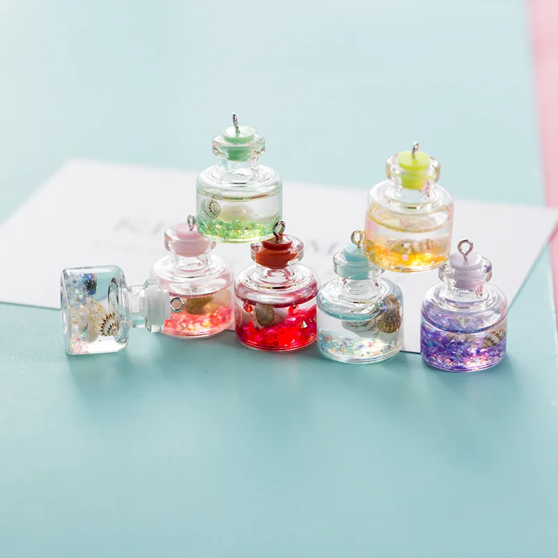 

5Pcs Mini Bottle Glitter Shell Miniature Figurines Resin Cabochon Craft With Hook DIY Handmade Jewelry Accessories Embellishment