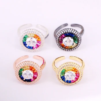

6PCS, Rainbow CZ Micro Paved Round Finger Rings for Women Jewelry Adjustable