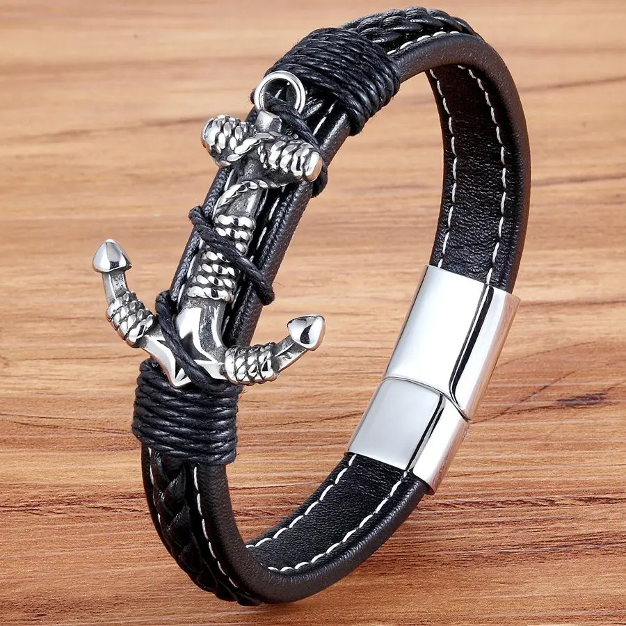 

TYO Twining Anchor Pattern Magnetic Clasp Genuine Leather Bracelets for Men 19/21CM Design Luxury Jewelry Low price For Gift