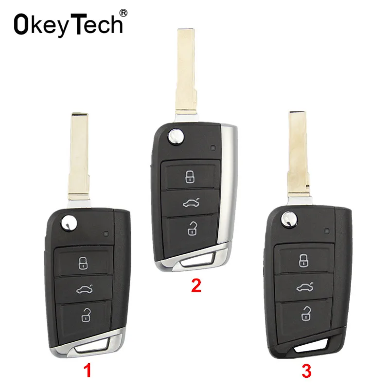 Чехол для автомобильного ключа раскладушки OkeyTech с 3 кнопками Volkswagen VW Golf 7 4 5 mk4 6 Skoda