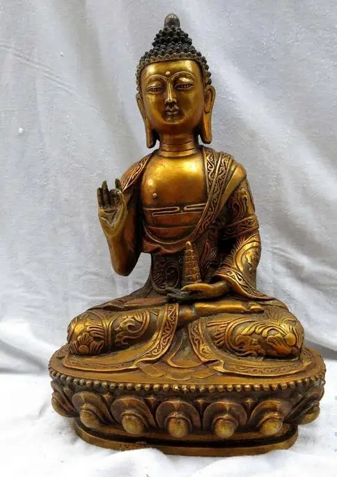 

free 12" China gilt bronze carved support from under pagoda buddha Sculpture Statue fast