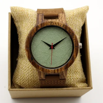 

Fashion Japan Quartz Men Bamboo Wood Watch White Black Leather Band Luxury Wooden Green Face Wristwatches Vintage Antibrittle