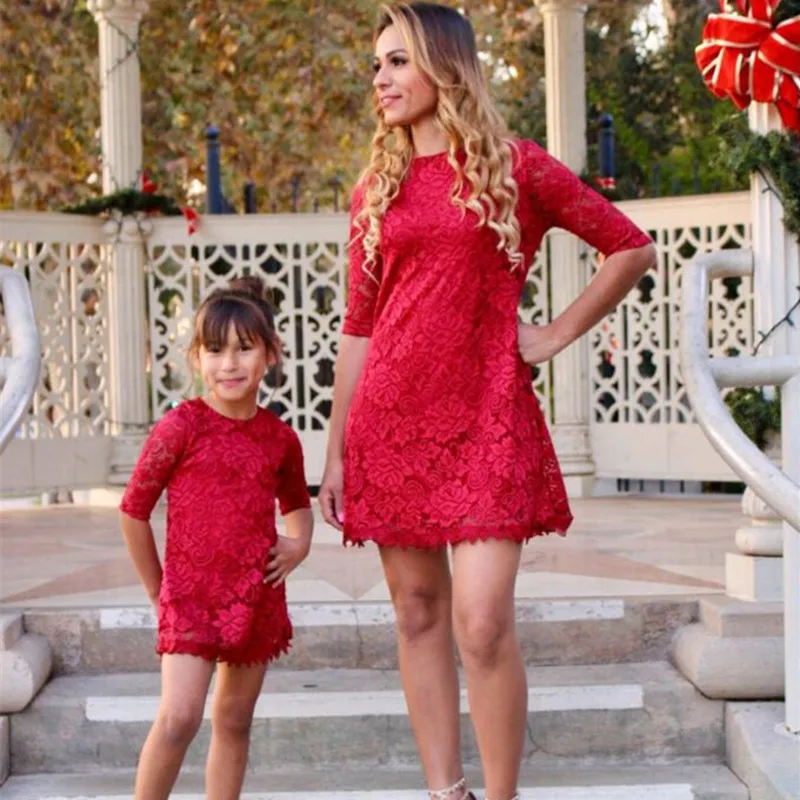 

Family Dress Mother Daughter Dresses Summer Lace Wedding Evening Party Elegant Dress Mom and Daughter Baby Matching Clothes
