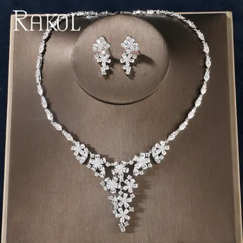 

RAKOL Dubai Design AAA Flower Cubic Zirconia Earrings Necklace Jewelry Set For Women Wedding Dress Jewelry RS0255