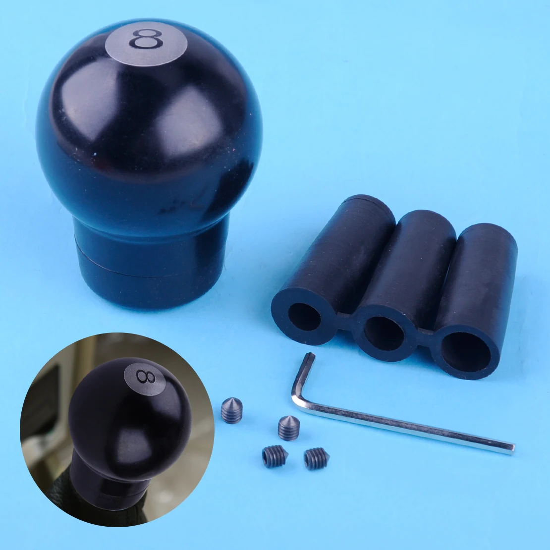beler 8 Ball Gear Round Knob Car Auto Truck Black Aluminum Shifter