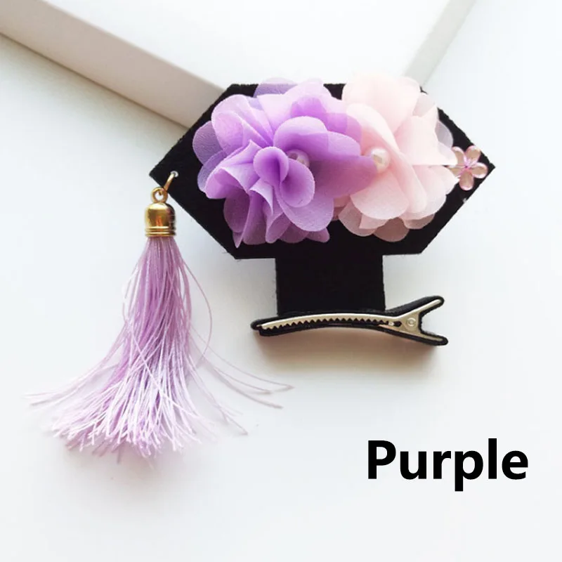 Горячая 1 шт. стиль дети заколки китайская принцесса DIY шпилька для волос девочек ребенок прекрасный цветок клип с кисточкой - Цвет: Фиолетовый