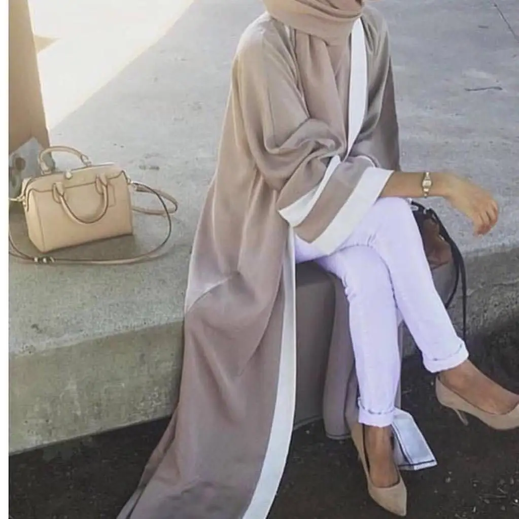 Повседневное мусульманских Абаи платье в полоску Для женщин открытый кардиган длинные платья кимоно Рамадан Ближний Восток Thobe Исламская