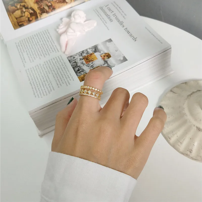 CosFecit Sterling Silver Ring 925 Real Women 3 Layer Zircon Rings 925 Sterling Silver Gold Color Fine Jewelry Silver 925 RS127 (3)