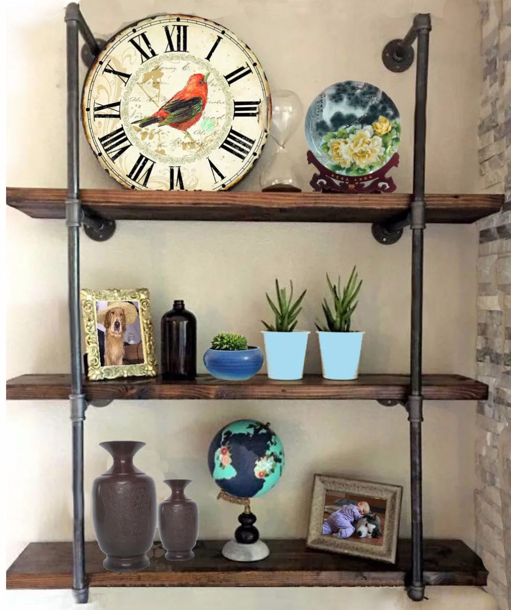 4-طبقة الحائط خمر الصناعية الأنابيب الرف المعيشة غرفة DIY ديكور الجرف العائمة شنقا الأقواس المعدنية تخزين خزانة