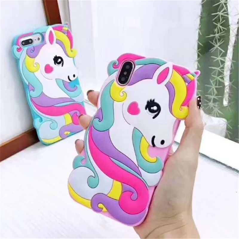 

UVR 3D Unicorn Colorful Phone Case For iphone XR X 6s 7 8 PLUS Case Back Cover Mobile Phone Cases Fundas Carcasas TPU Phone Bag