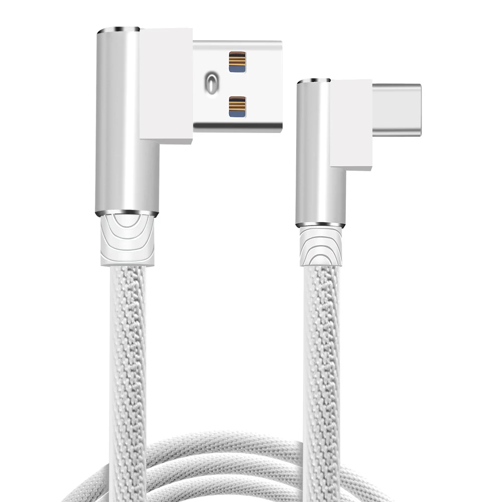 Usb type C кабель 90 градусов локоть нейлоновая оплетка 1 м/2 м/3 м кабель передачи данных для быстрой зарядки для samsung s8 s9 Oneplus huawei Xiaomi USB C - Цвет: White