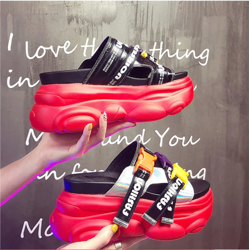 

2019 Summer Platform Sandals Women Wedge High Heels Shoes Female Buckle Platform Leather Casual Summer Slippers Woman Sandal