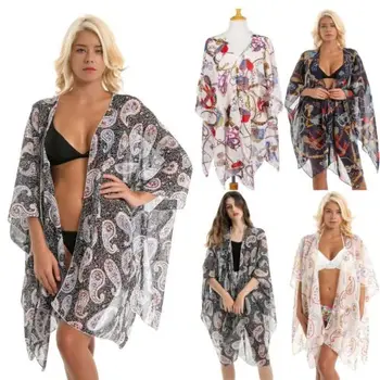 

Fashion Women Ladies Flower Printing Bikini Cover Up Boho Shawl Bathing Suit Beach Holiday Mini Dress