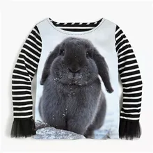 Одежда для малышей с принтом кролика, одежда для маленьких девочек, Полосатые блузки с длинными рукавами для девочек, Повседневная Блузка, топы для детей
