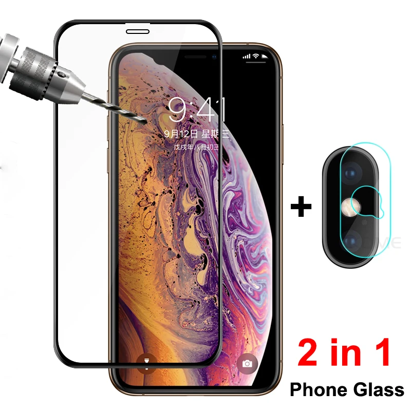 

2 in 1 Full Cover Tempered Glass for iPhone XR XS Max X 10 Rear Camera Lens Film Front Glass for iPhone XS XR X Screen Protector