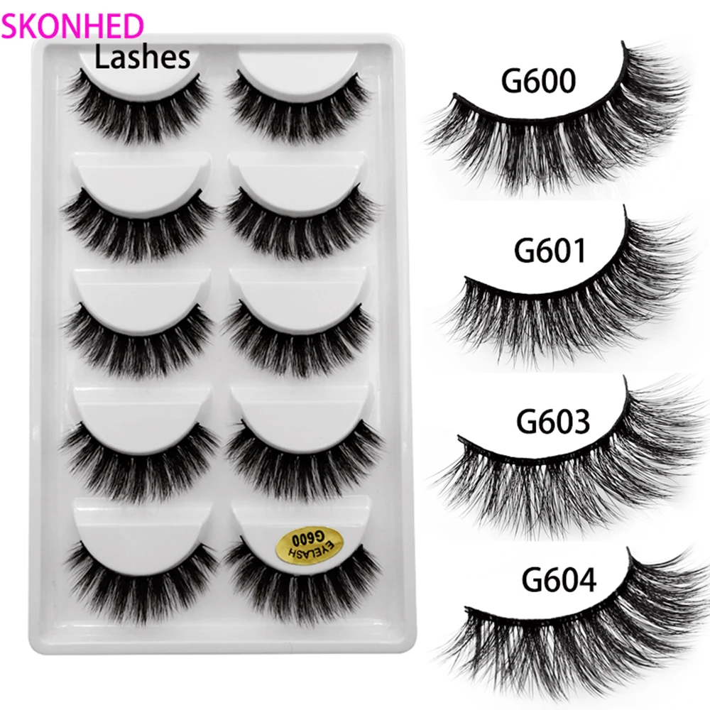 

5 Pairs Natural 3D Mink Hair False Eyelashes Thick Long Cross Lashes Wispy Flutter Lashes Extension Makeup Tools