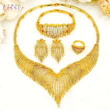 Liffly moda conjuntos de jóias nigéria dubai conjuntos de jóias de ouro para as mulheres áfrica grânulo nupcial amarelo conjunto de jóias presentes de casamento(China)