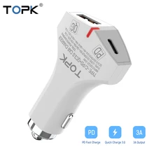 TOPK быстрое зарядное устройство 3,0 PD USB Автомобильное зарядное устройство для мобильного телефона зарядное устройство usb type C быстрое автомобильное зарядное устройство для iPhone samsung адаптер в автомобиле