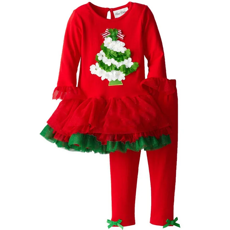 Новинка 2017 года одежда для девочек костюм на Рождество комплект из 2 предметов платье и брюки комплект детской одежды на новогоднюю елку