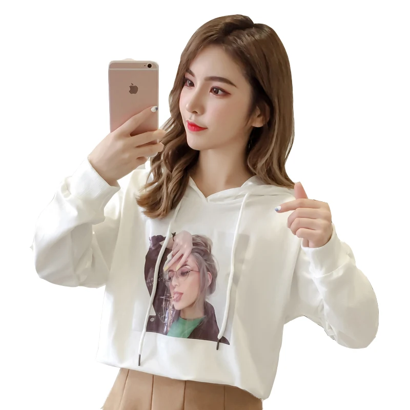 Women's Clothing autumn sweet new Korea ulzzang loose character print Hoodies hooded long sleeve