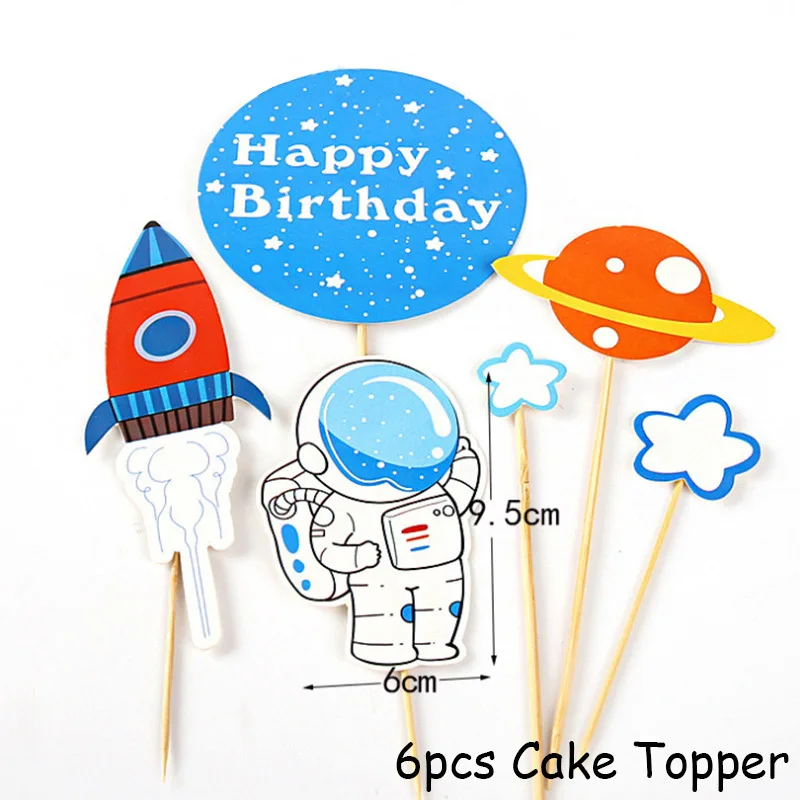 Вечерние столовые приборы с изображением космонавта, украшения для вечеринки в честь Дня Рождения, вечерние украшения для дома - Цвет: 6pcs cake topper